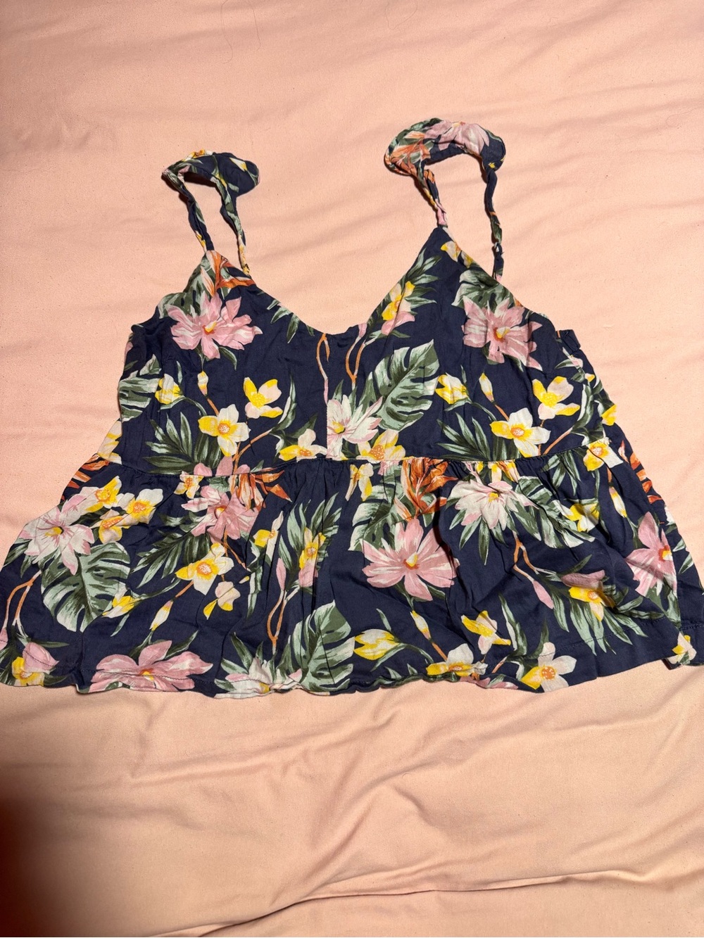 Old Navy Navy Floral Camisole with Pink and Yellow Blooms